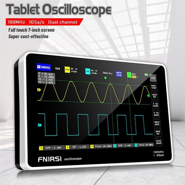 2-Channel Oscilloscope 100MHz, 1GS/s with 7" Touch Screen for Electronic Maintenance amiciKart