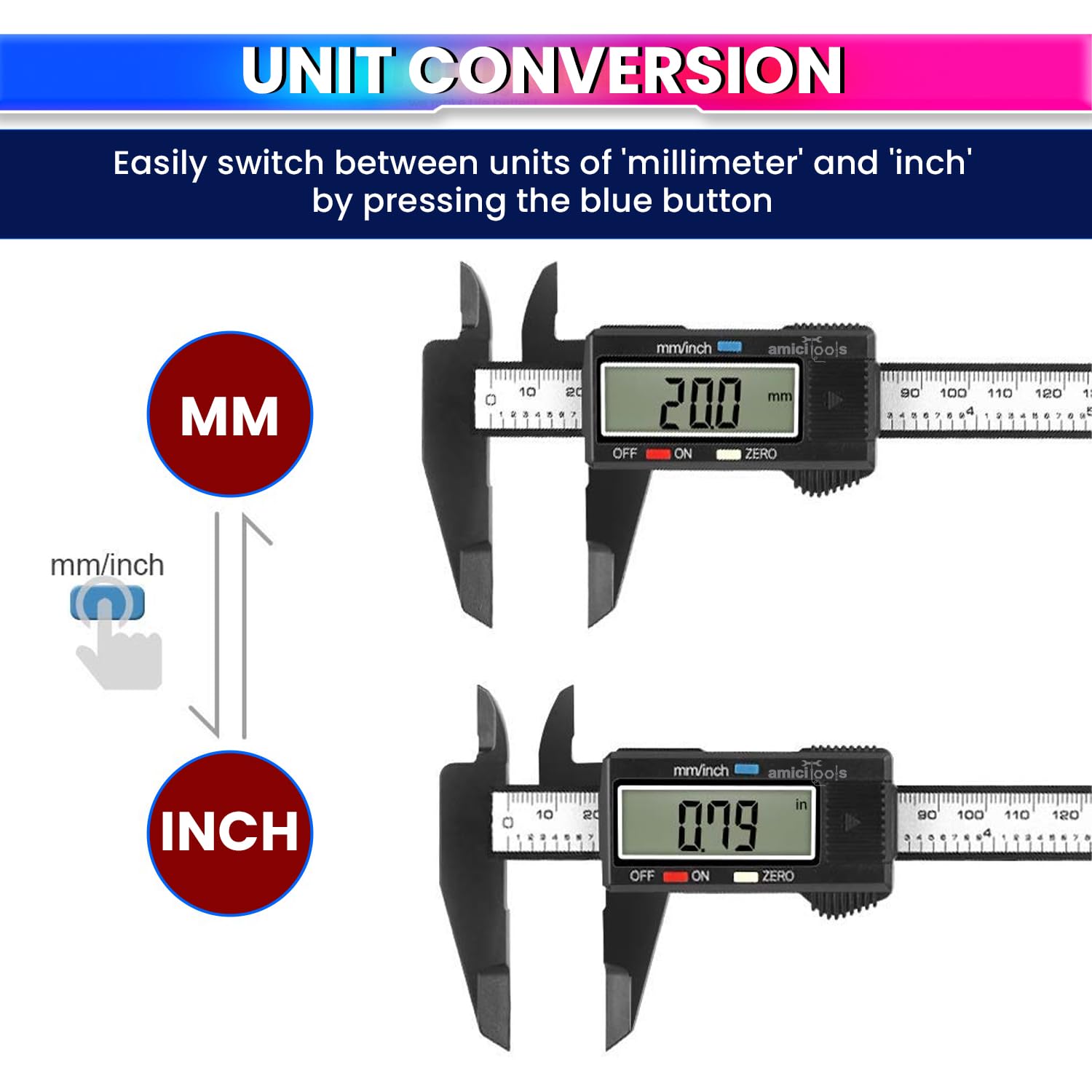 150mm Digital Vernier Caliper – ABS Body, LCD Display, Inch/MM & Zero Setting Function
