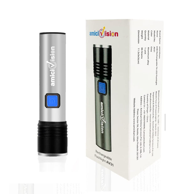 USB-Rechargeable LED Flashlight T6 LED with 4 Modes Zoomable Powerful Torch Ultra-Bright & Water-Resistant