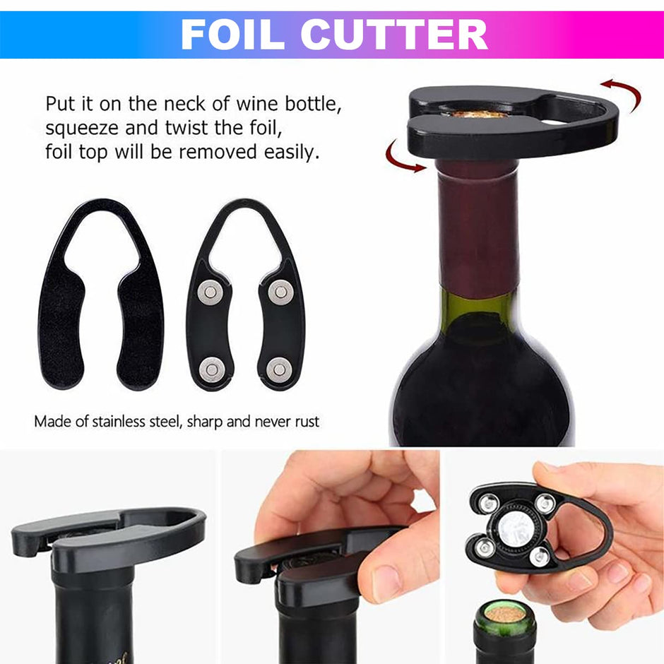 Wine Bottle Opener, Air Pressure Cork Opener with Foil Cutter, Wine Pourer and Vacuum Bottle Sealer