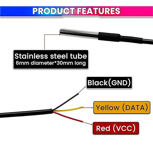DS18B20 Waterproof Temperature Sensor – 3m Cable, Stainless Steel Probe, -55°C to +125°C amiciKart c0tmiz-hs.myshopify.com