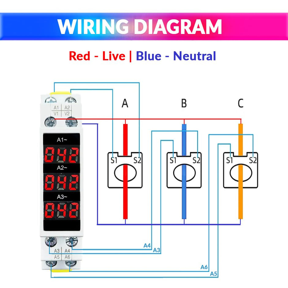 3-in-1 Ammeter | AC 80–500V 100A Current Tester | LED Display | 35mm DIN Rail