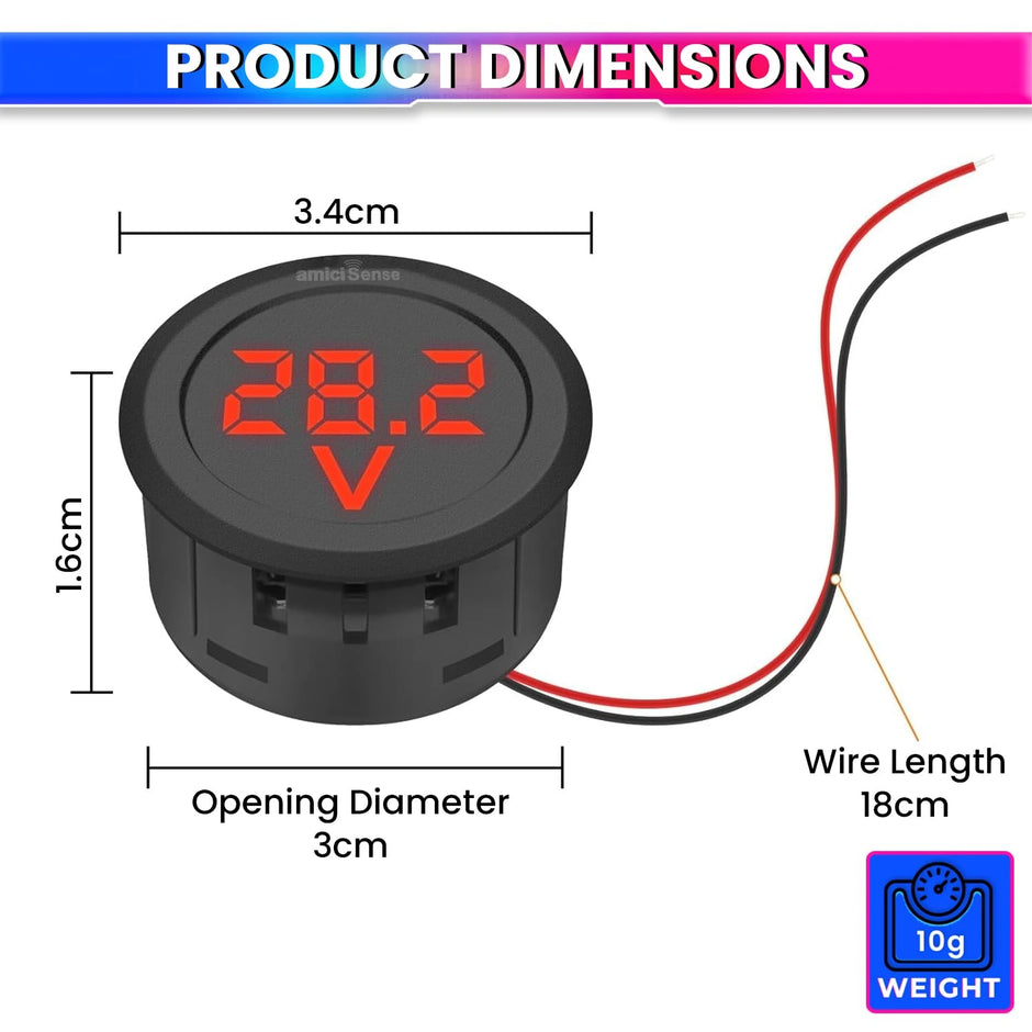 DC 5–100V Mini LED Voltmeter 3-Digit Green Display Bike & Vehicle Battery Voltage Monitor