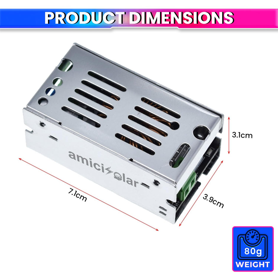 amiciSolar 6A DC-DC Buck Converter 10-90V to 1.5V-60V Step-down Power Voltage Regulator Module – Adjustable Output for Electronics & more