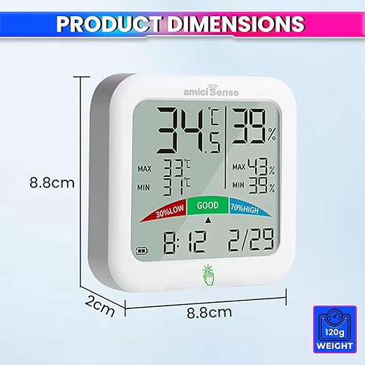 Digital Hygrometer Thermometer with LCD Display – Temperature & Humidity Monitor with Clock
