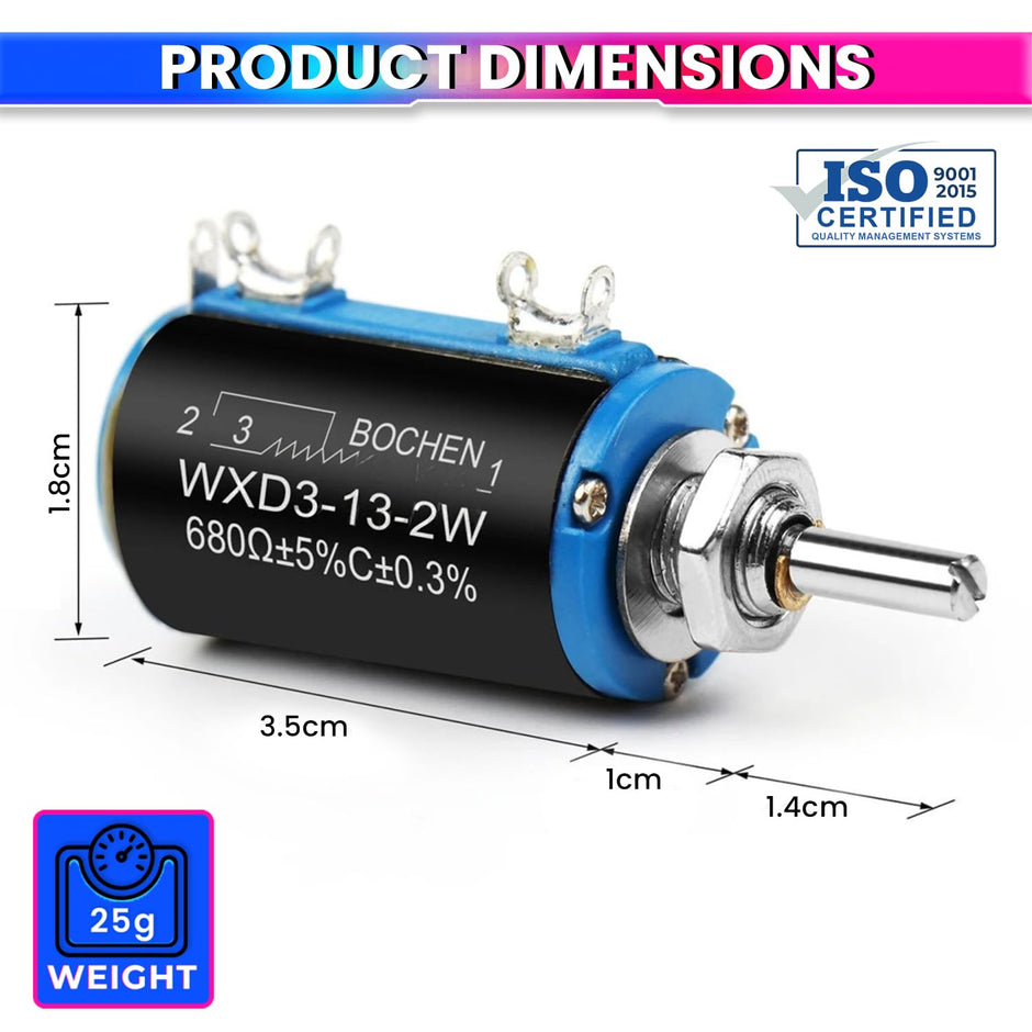 Rotary Potentiometer 2W Power Rating Smooth Adjustment for Audio, DIY Electronics