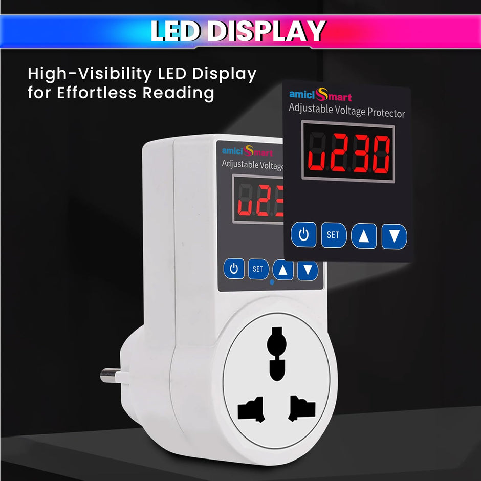 Socket Voltage Protector 16A Load Capacity with 6A Plug Over & Under Voltage Protection with LED Display