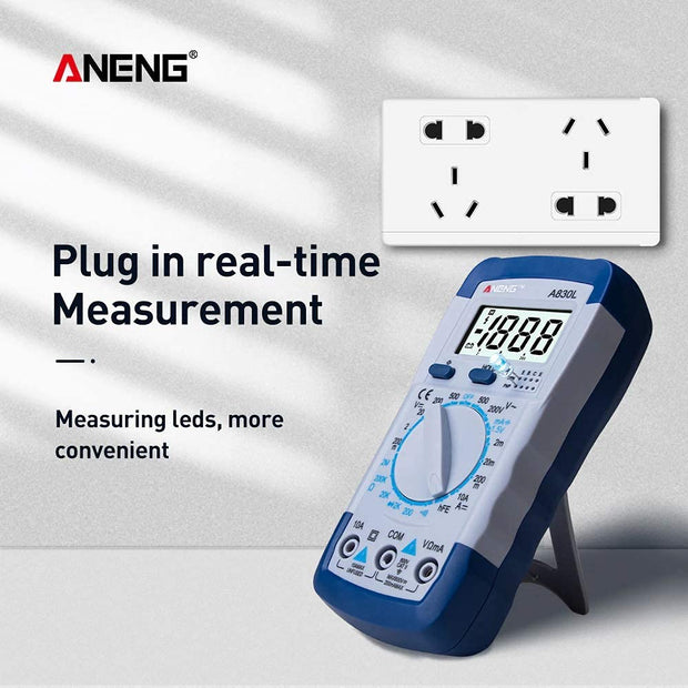 amiciSense 830L Digital Multimeter 1999 Count AC/DC Voltage Current Resistance Diode Transistor hFE Management Multimeter with 9V Battery