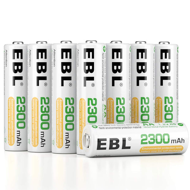 EBL Pack of 16 AA Rechargeable Batteries – NiMH 2300mAh, Low Self-Discharge, High-Performance Battery