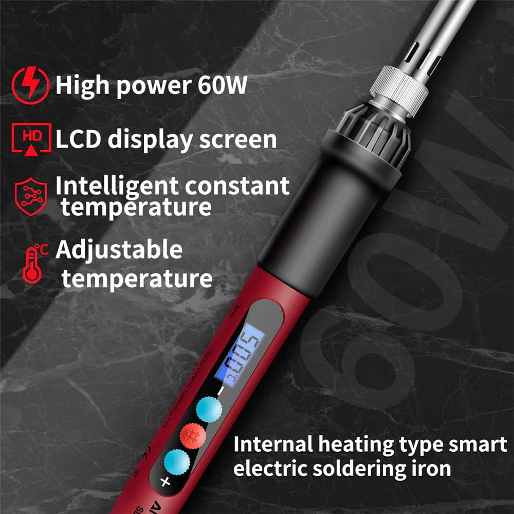 60W Digital Soldering Iron–LCD Display, 180–500°C Adjustable Temperature,6 Bits, Calibration Function amiciKart c0tmiz-hs.myshopify.com