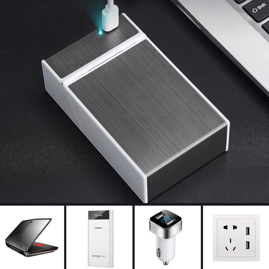 Rechargeable Cigarette Lighter with Case, USB Charging & 20-Pcs Metallic Holder