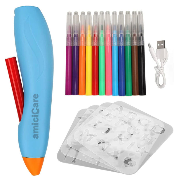 Rechargeable Graffiti Spray Pen Set, 12 Color Pens & 4 Stencils, Cordless Airbrush Sprayer amiciKart