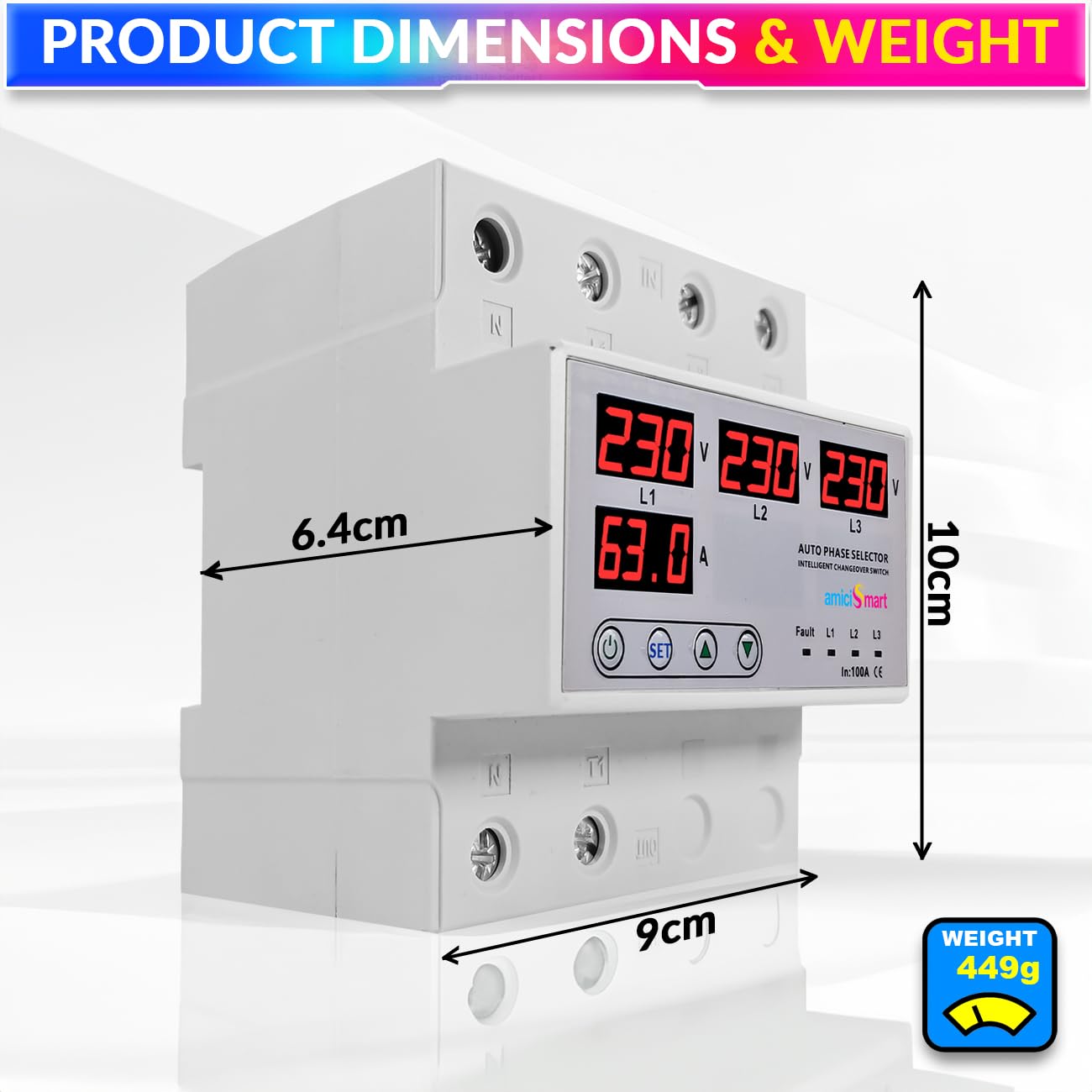 Intelligent 3 Phase to 1 Phase Auto Changeover Switch with Voltage & Overload Protection with Real-Time Display (230VAC)