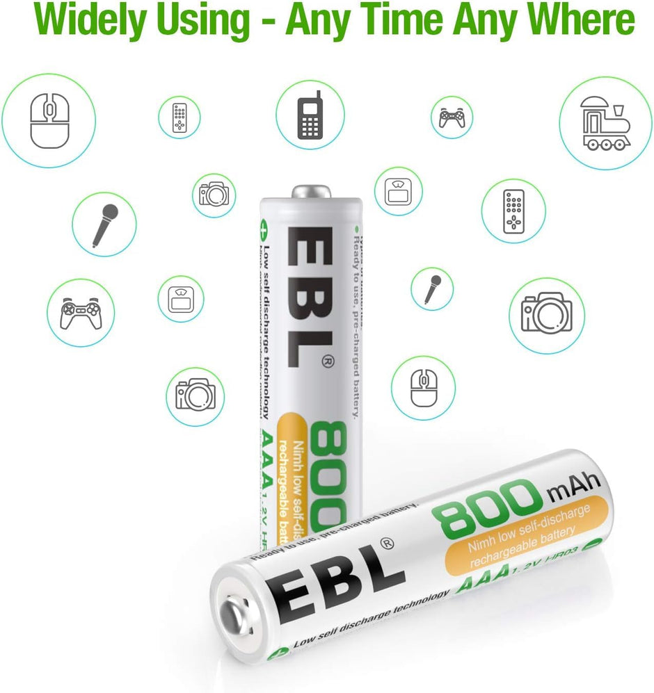 EBL Rechargeable AAA Battery, Ni-MH 800mAh 1.2V Pack of 4 amiciKart c0tmiz-hs.myshopify.com