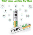 EBL Rechargeable AAA Battery, Ni-MH 800mAh 1.2V Pack of 4 amiciKart c0tmiz-hs.myshopify.com
