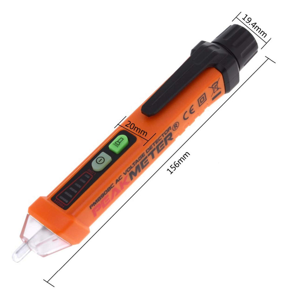 PEAKMETER PM8908C Non-Contact Voltage Tester Pen, 12-1000V AC, 50-60Hz with Work Light