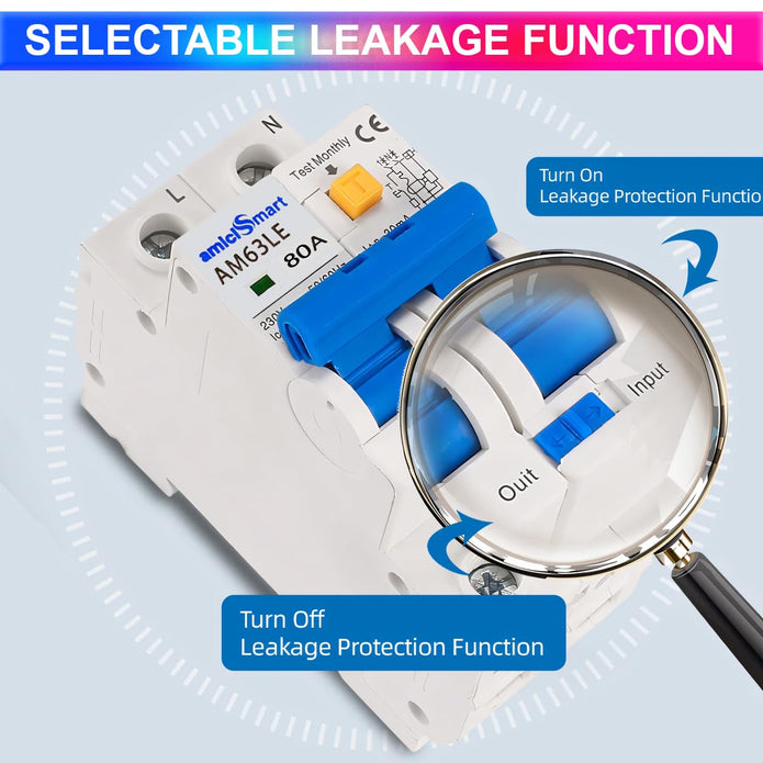 amiciSmart 80A Circuit Breaker with Independent Leakage ON/OFF Switch