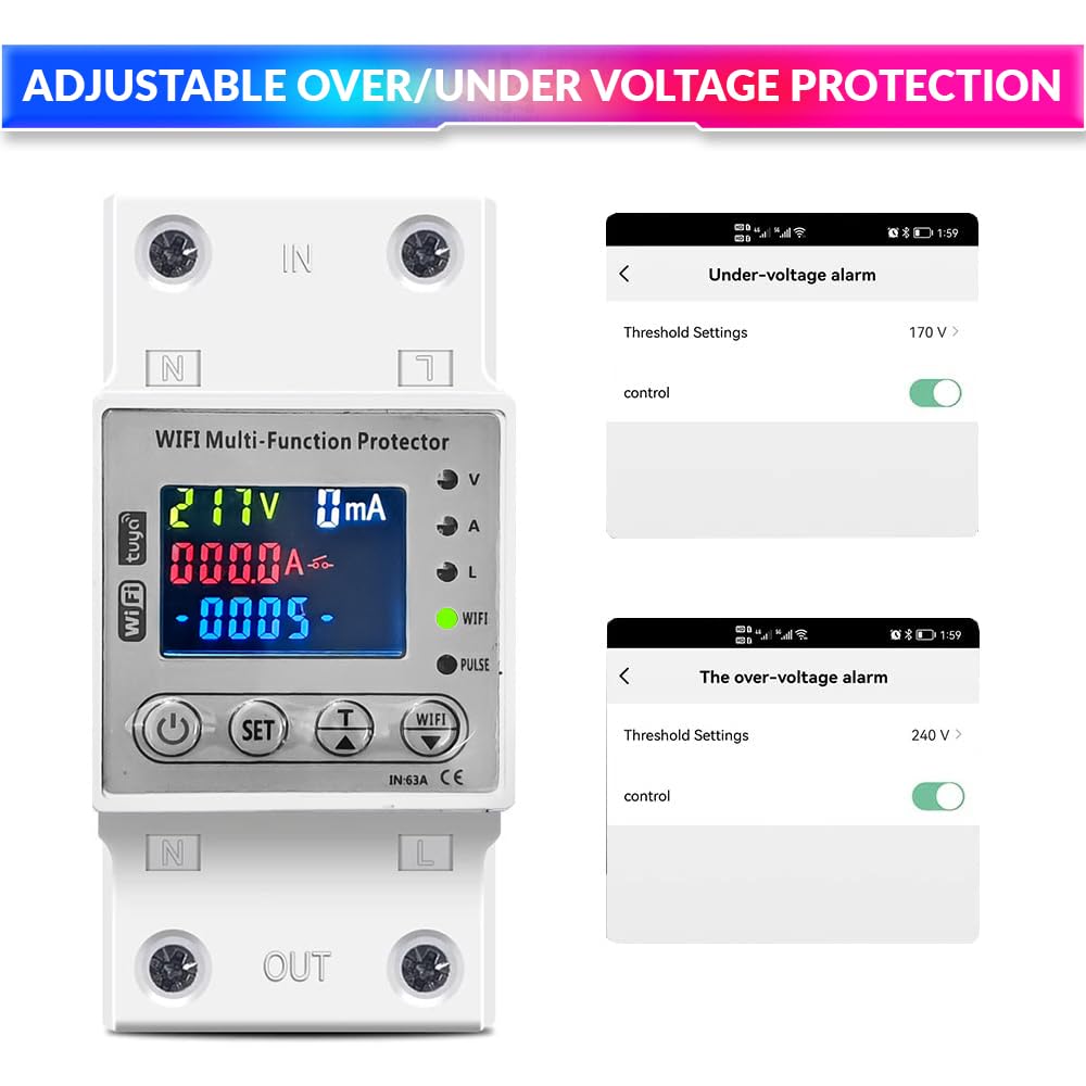 Wi-Fi Smart Energy Meter Over/Under Voltage, Overload & Leakage Protection with Real-Time Monitoring Din Rail Mount amiciKart c0tmiz-hs.myshopify.com