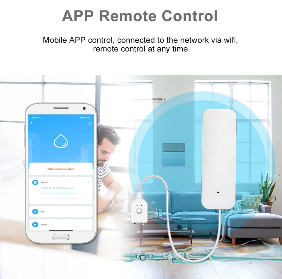 amiciSmart WiFi Water Leakage Detector, SmartLife App Compatible Water Overflow Alarm, Smart Leak Sensor with 2xAAA Battery