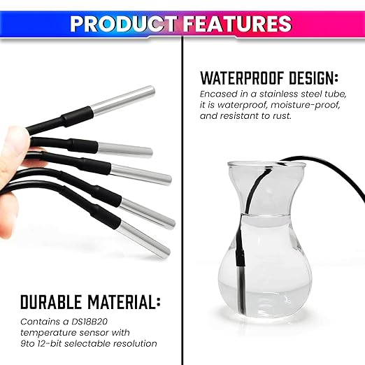 DS18B20 Waterproof Temperature Sensor – 3m Cable, Stainless Steel Probe, -55°C to +125°C amiciKart c0tmiz-hs.myshopify.com