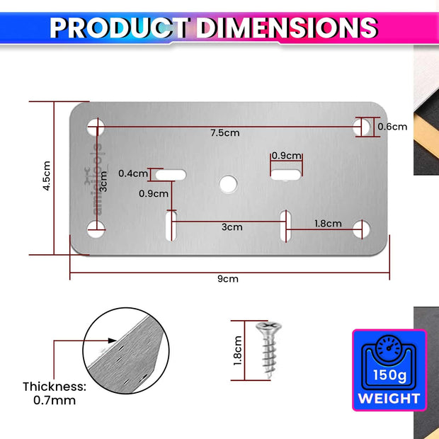 Hinge Repair Plate|Stainless Steel (SS202) Door Hinges|8 Pcs of Hinge Base Repair Plate with Screws