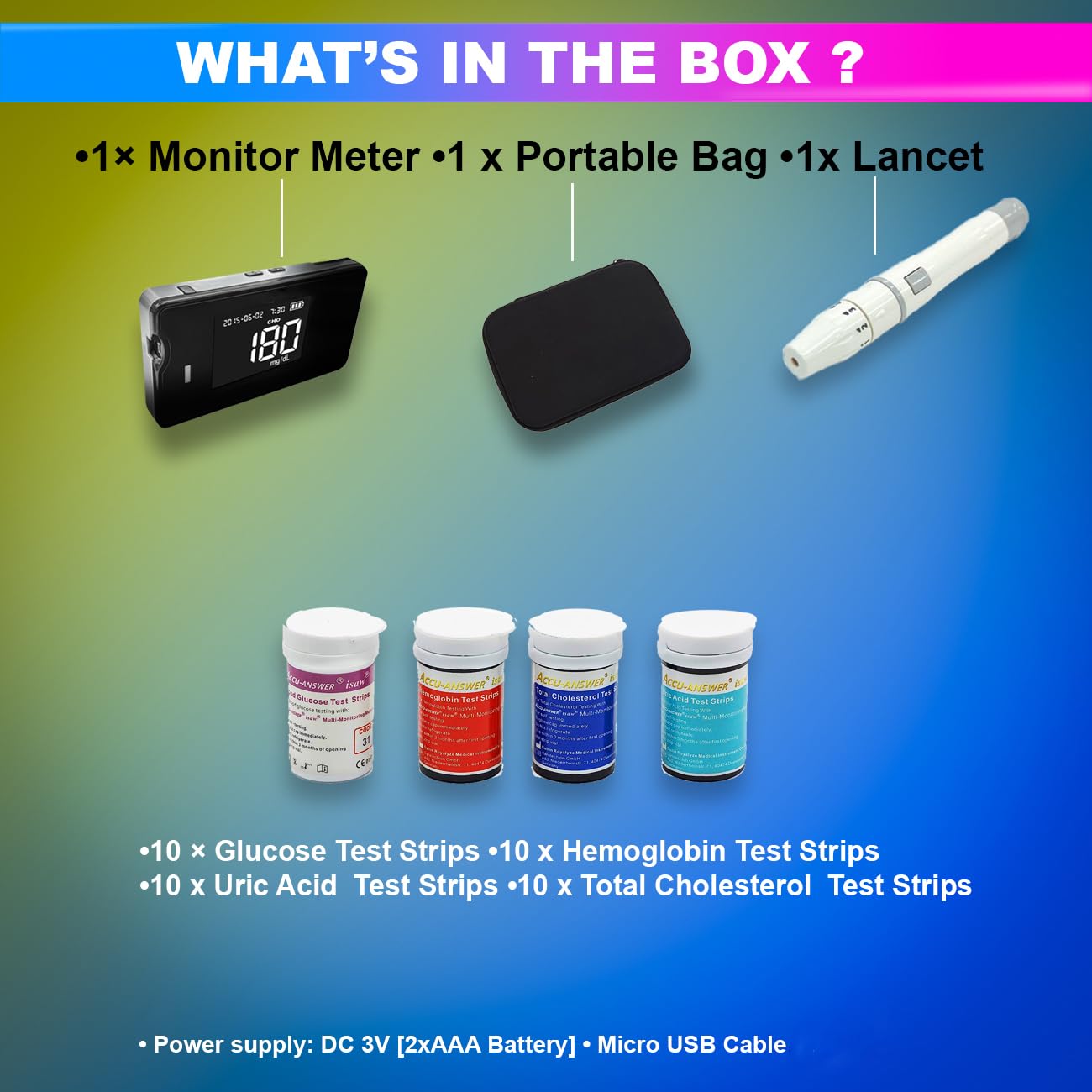 4 in 1 Health Monitoring Device, Cholesterol Hemoglobin Uric-Acid and ...