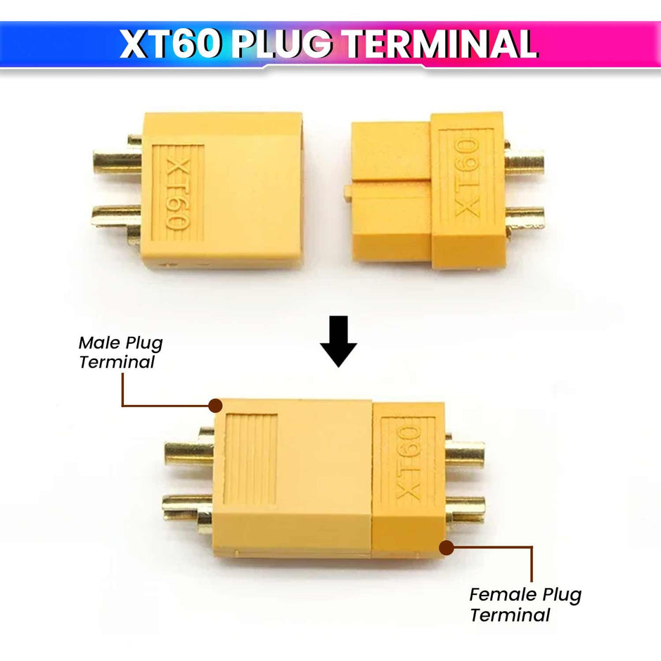 amiciTools XT60 Male & Female Plug Bullet Welding Terminal | Durable Connectors for RC Models, DIY Electronics, etc (5 Pair)