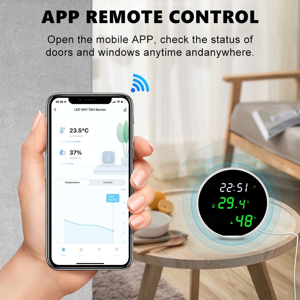amiciSmart WiFi Temperature Humidity Sensor, Compatible with SmartLife App and USB Powered Thermometer Hygrometer with Data Export Feature