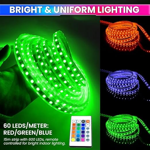 15M RGB Waterproof LED Rope Light with 60 LEDs/m | Flexible Indoor & Outdoor Decoration