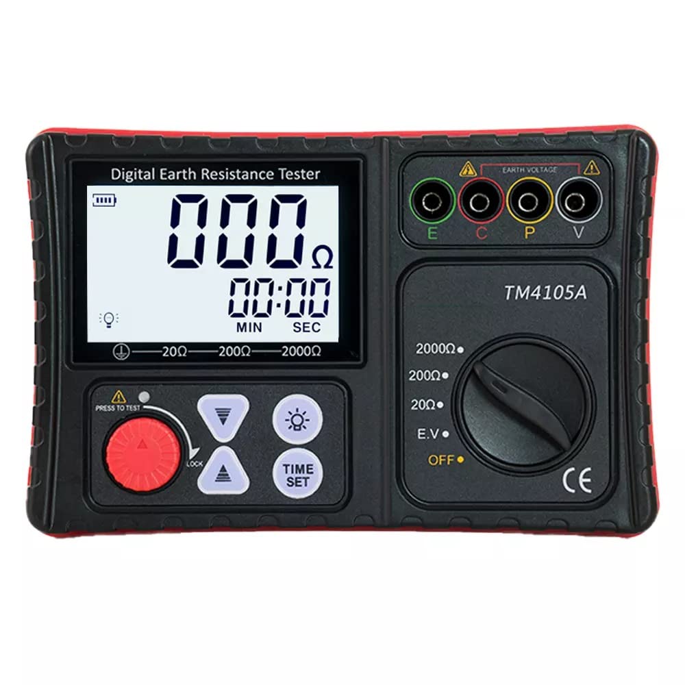 Earth Resistance Tester, High-Precision Megohmmeter with Ground Voltage Test, LCD Display, 6×AA Batteries amiciKart
