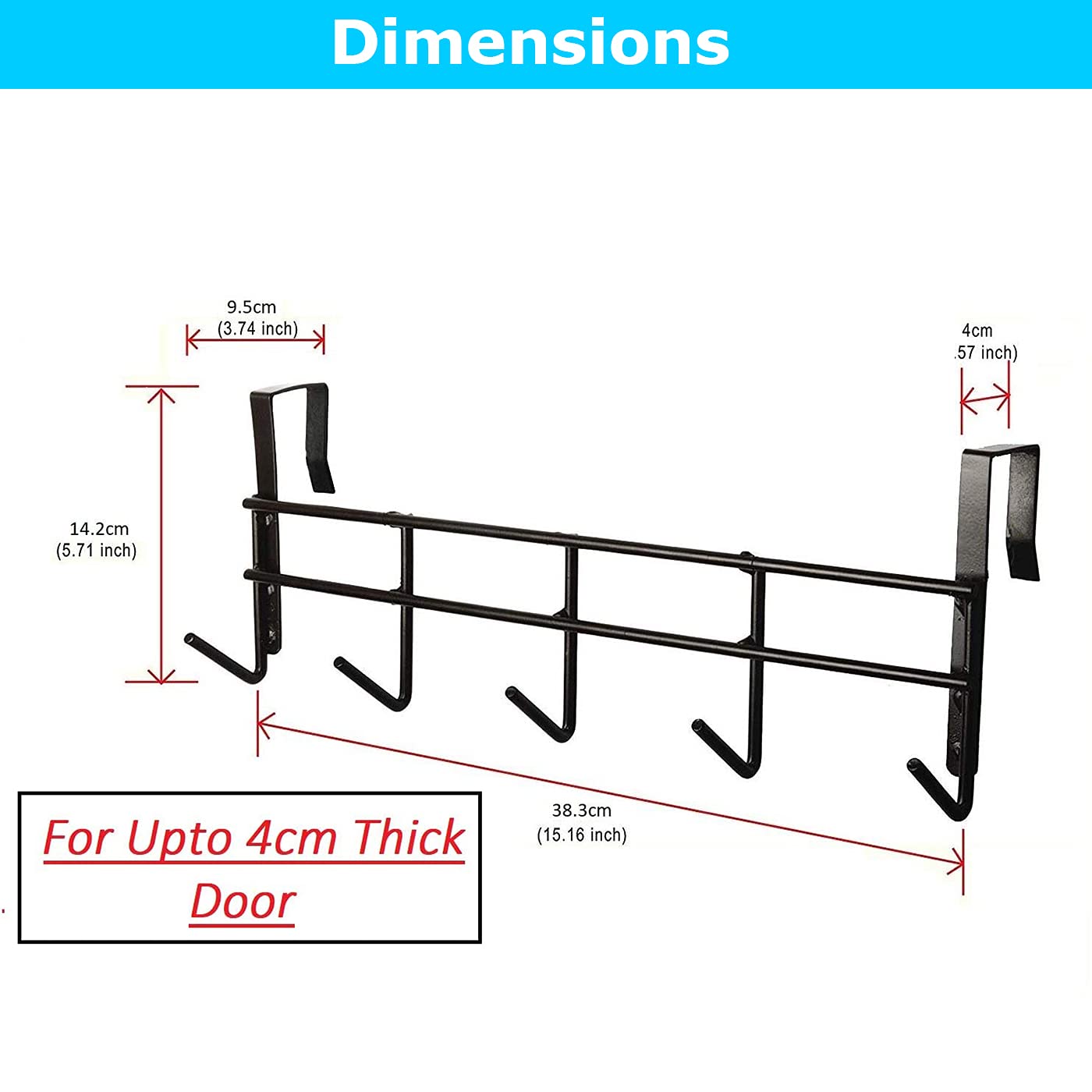 Over Door Hook Hanger- 5 Hooks, No Drill Steel Rack for 4 cm Thick Door amiciKart c0tmiz-hs.myshopify.com