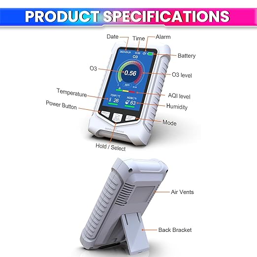 Portable NH3 Ammonia Meter – LCD Display with Temp & Humidity, Alarm & USB-C Rechargeable