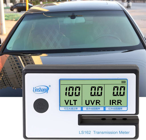 Light Transmission Meter, 8mm Glass Tint Tester with VLT, UVR & IRR, 4×AAA Batteries Included