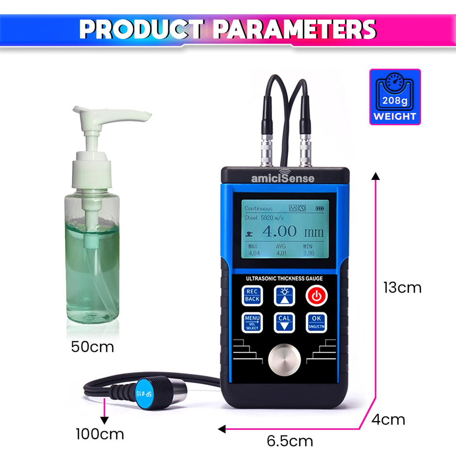 Professional Ultrasonic Thickness Gauge , Precision Measurement Range 0.8mm to 500mm,Microprocessor Controlled with Adjustable Velocity amiciKart