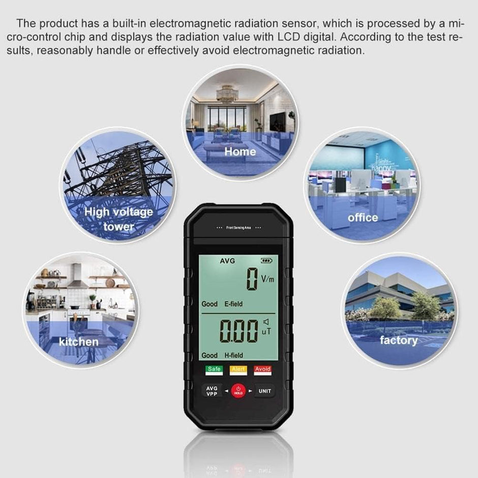 Electromagnetic Radiation Tester, EMF Meter 1~1999 V/m Electric & Magnetic Field Monitor with Alarm