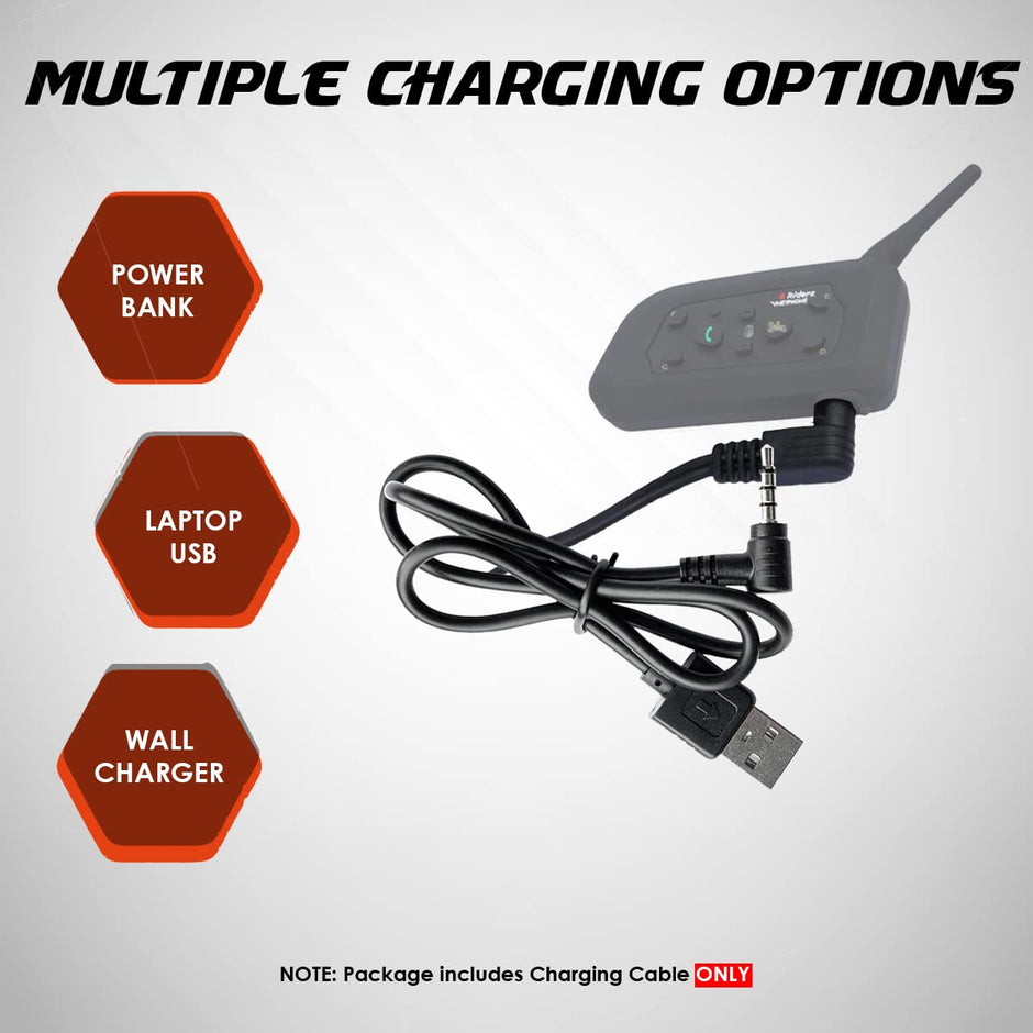 amiciAuto Ejeas V6 and V6 Pro Charging Cable for Helmet Intercom (Black)