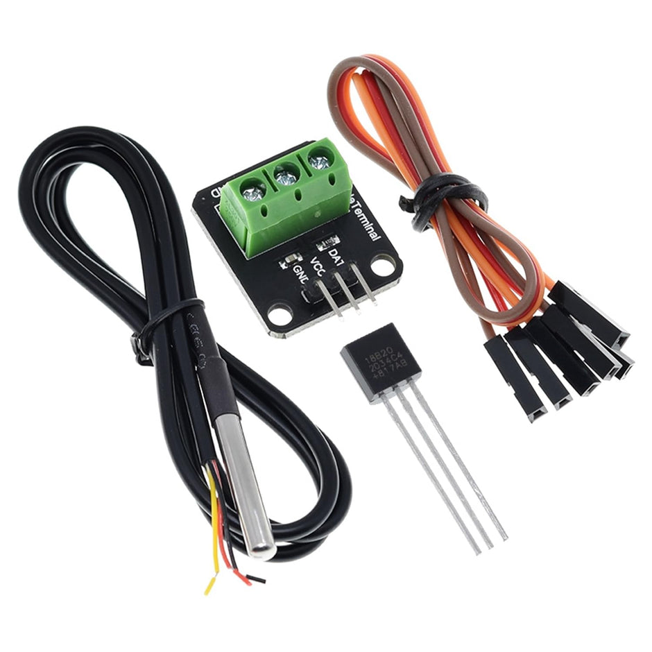 Waterproof Temperature Sensor Module Kit with 100CM Stainless Steel Probe & Terminal Adapter High-Precision Digital Sensor for Uno, Raspberry Pi, ESP32