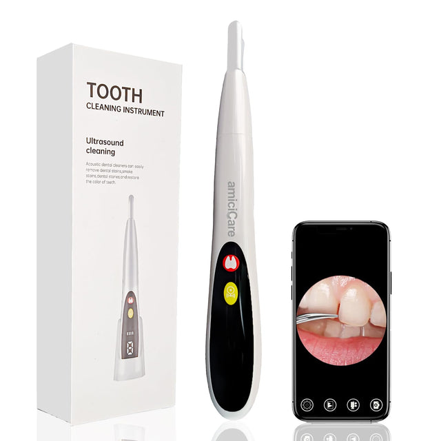 amiciCare Ultrasonic Tooth Cleaning Tool, Wireless & Electric Dental Calculus/Tartar/Stains Cleaner with Camera and Mobile App Connectivity