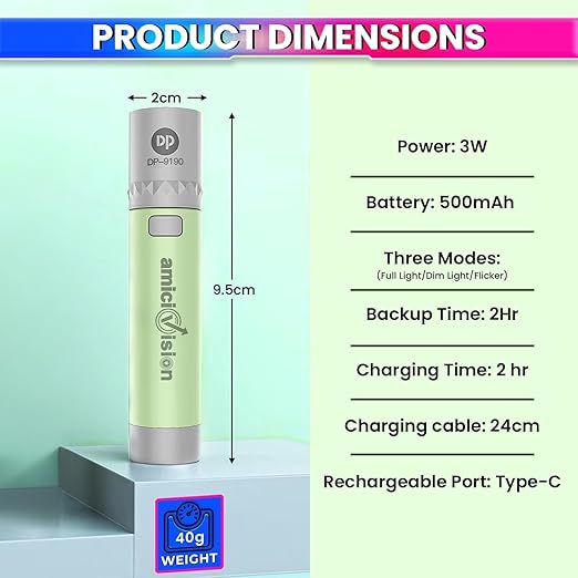 Mini Rechargeable LED Torch – 3W Flashlight with 3 Modes, Type-C Charging