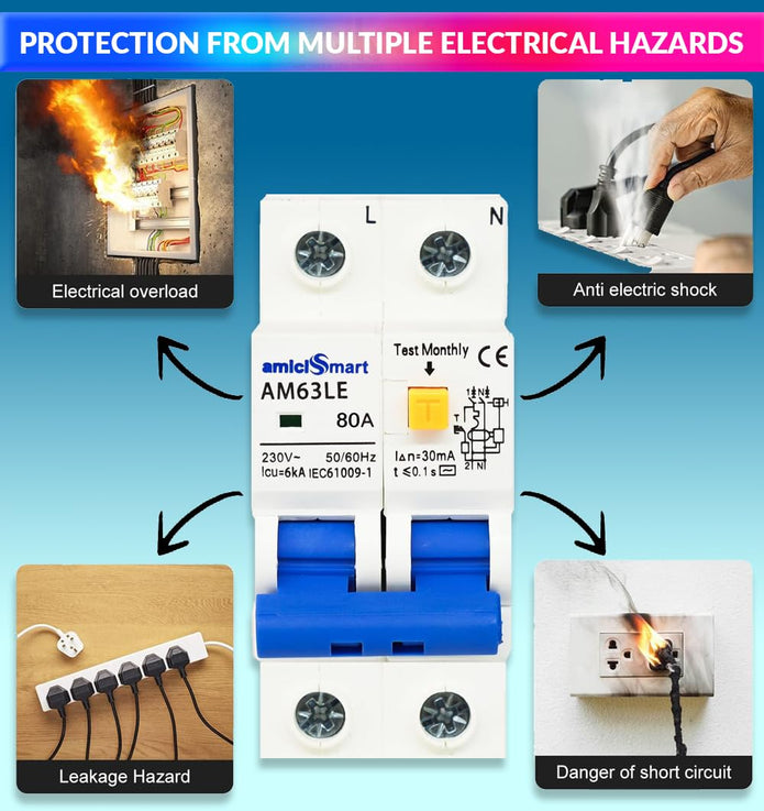 amiciSmart 80A Circuit Breaker with Independent Leakage ON/OFF Switch