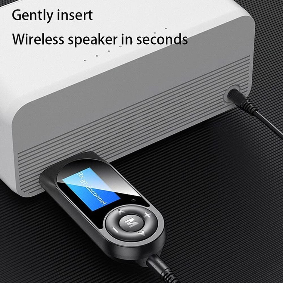 5.0 Bluetooth Transmitter & Receiver with LCD & Mic, 3.5mm AUX Wireless Dongle for Car/Phone