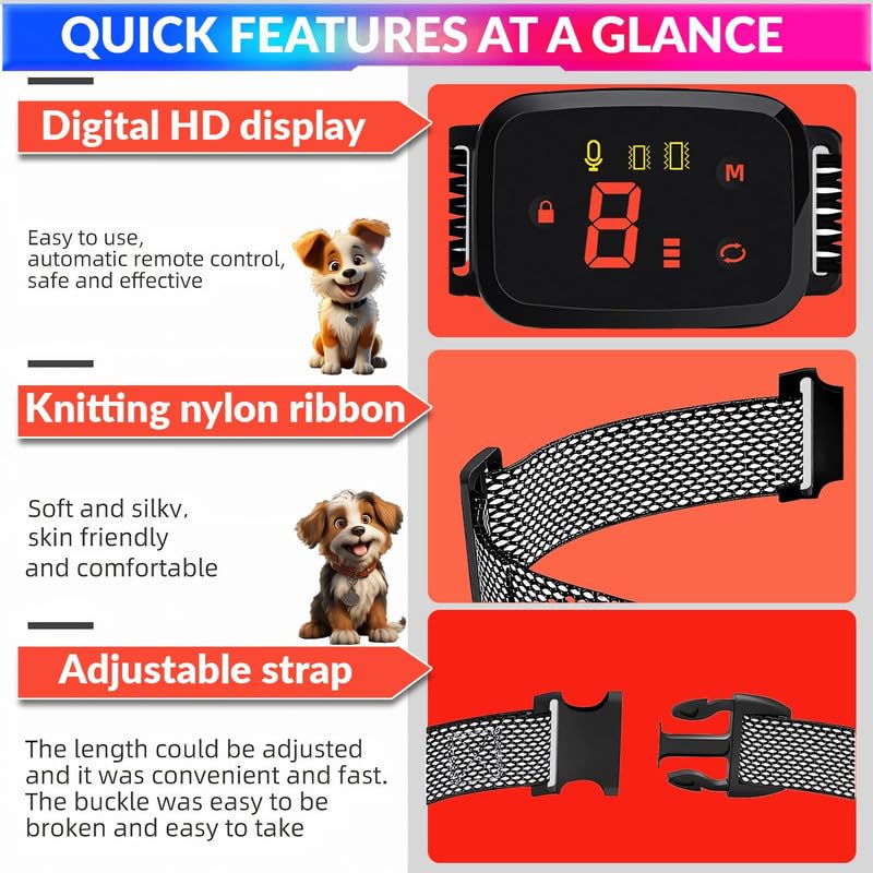 amiciCare Automatic Anti-Barking Dog Collar, Rechargeable Dog Training Collar with 3 Modes and 8 Sensitivity Level
