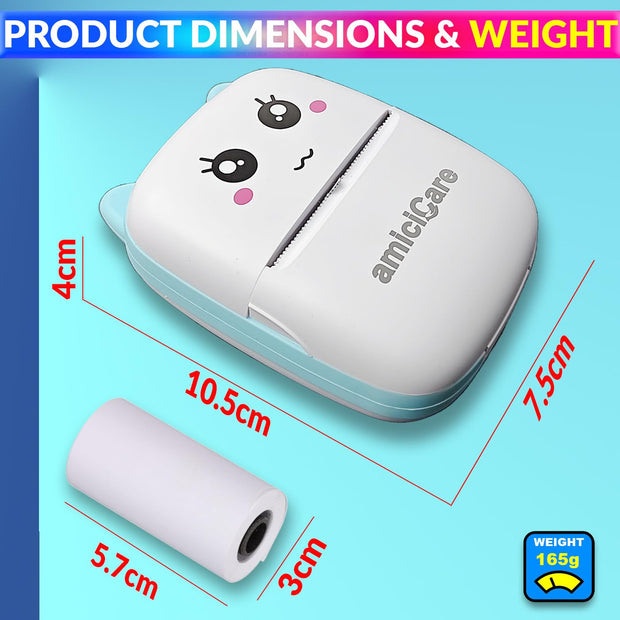 Mini Thermal Printer, Inkless Rechargeable Printer with WalkPrint Mobile App Connectivity amiciKart