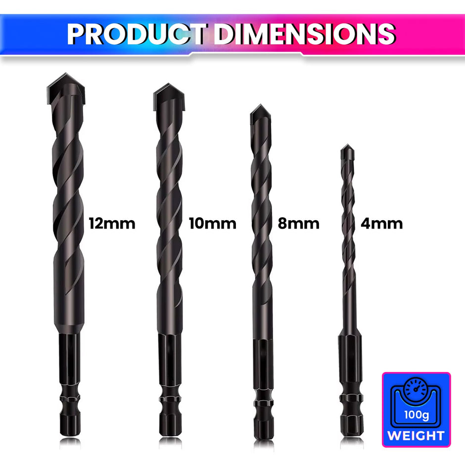 amiciTools 4-12MM Masonry Hex Tile Drill Bits Set – Hard Alloy Triangle Bit Kit for Glass, Ceramic, Concrete, Brick & More – Pack of 5