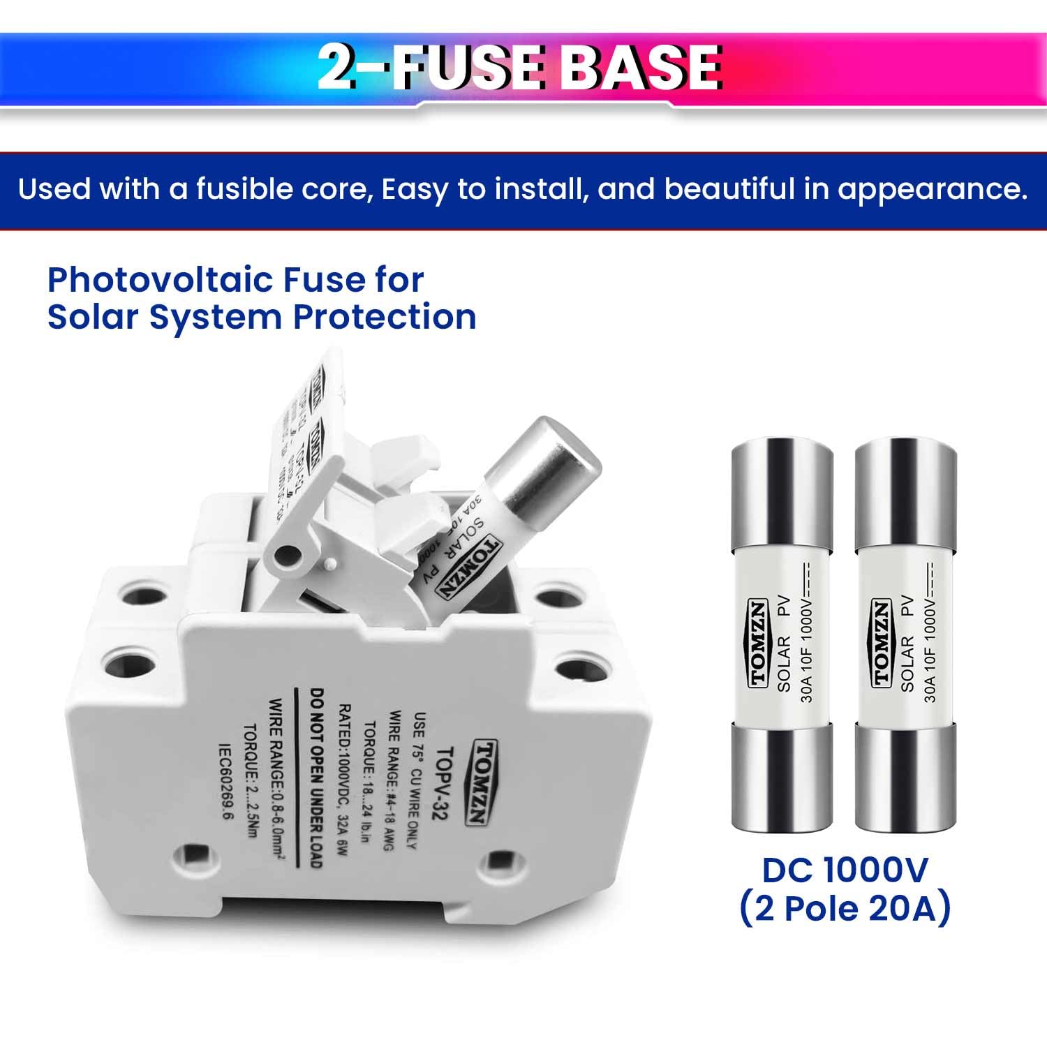 PV Fuse for Solar System Protection DC 1000V (2Pole 10A),(2Pole 20A),(2Pole 30A)