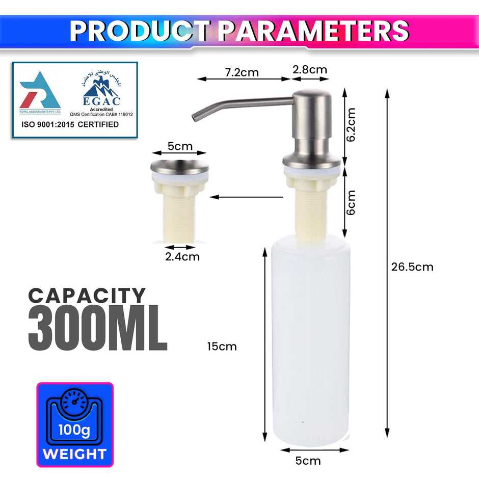 Kitchen Sink Soap Dispenser with 360° Rotating Pump & 300ml Bottle (SS Steel)