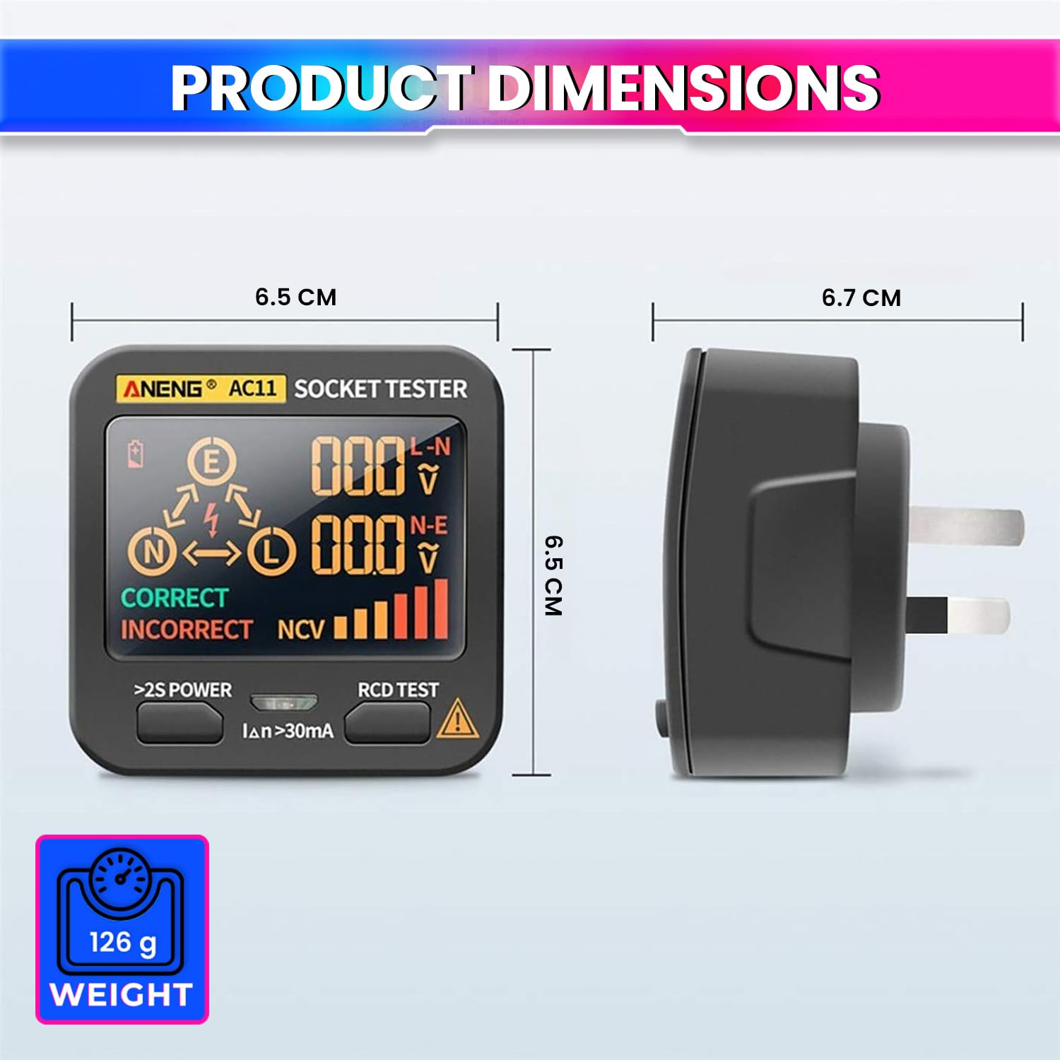 amiciSense Rcd Socket Tester, LCD With Live Voltage & Leakage Display, Automatic Earth Neutral Line Wire Check Wall Plug Voltage & Leakage Tester