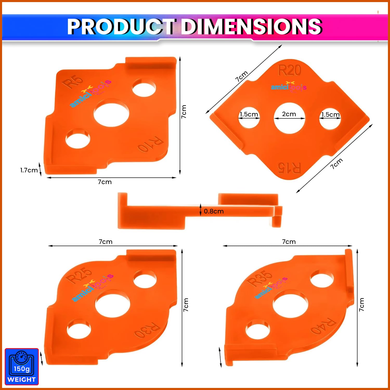 Woodworking Router Template Set– 4 Double-Sided Corner Radius & Straight Edge Jigs for Precision Wood Shaping amiciKart
