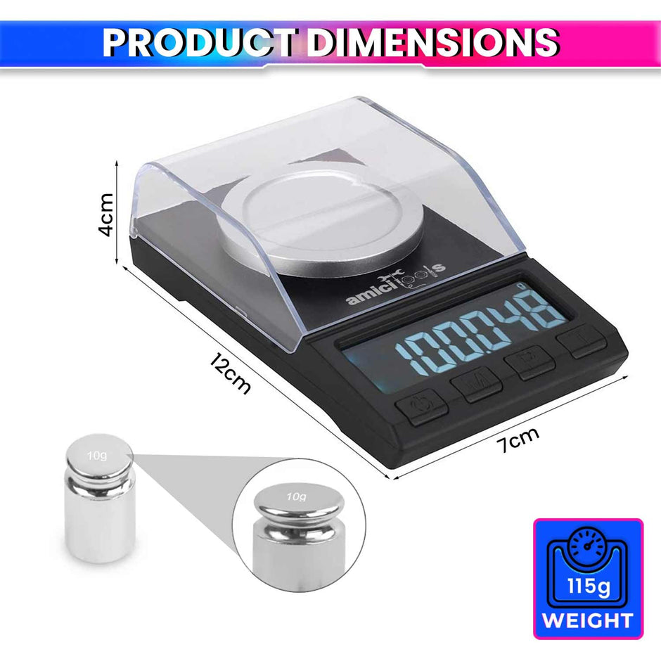 amiciTools High Precision LCD Digital Scale Powder Gold Jewelry Medicinal Herbs Weighing Electronic Pocket Scales with 2xAAA Battery