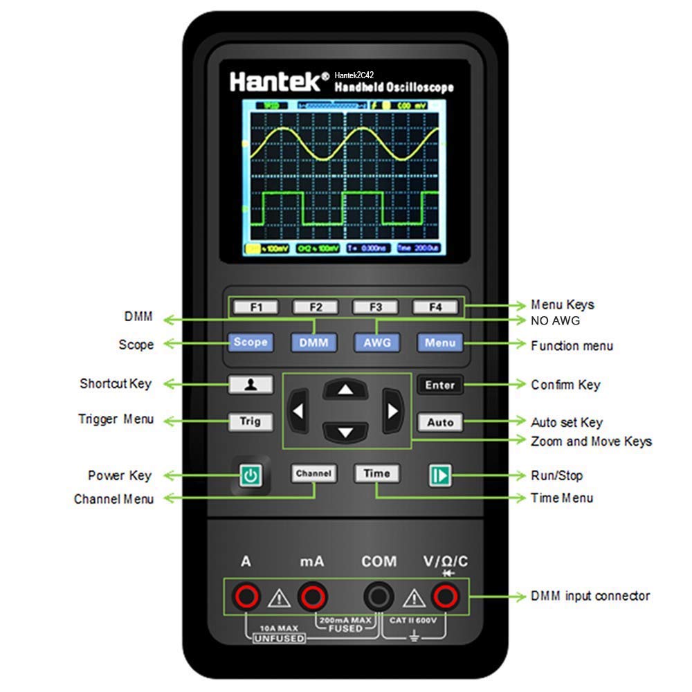 Hantek Dual Channel Oscilloscope Multimeter USB Portable 40Mhz Tester Kit (Hantek 2C42), Battery Powered amiciKart c0tmiz-hs.myshopify.com